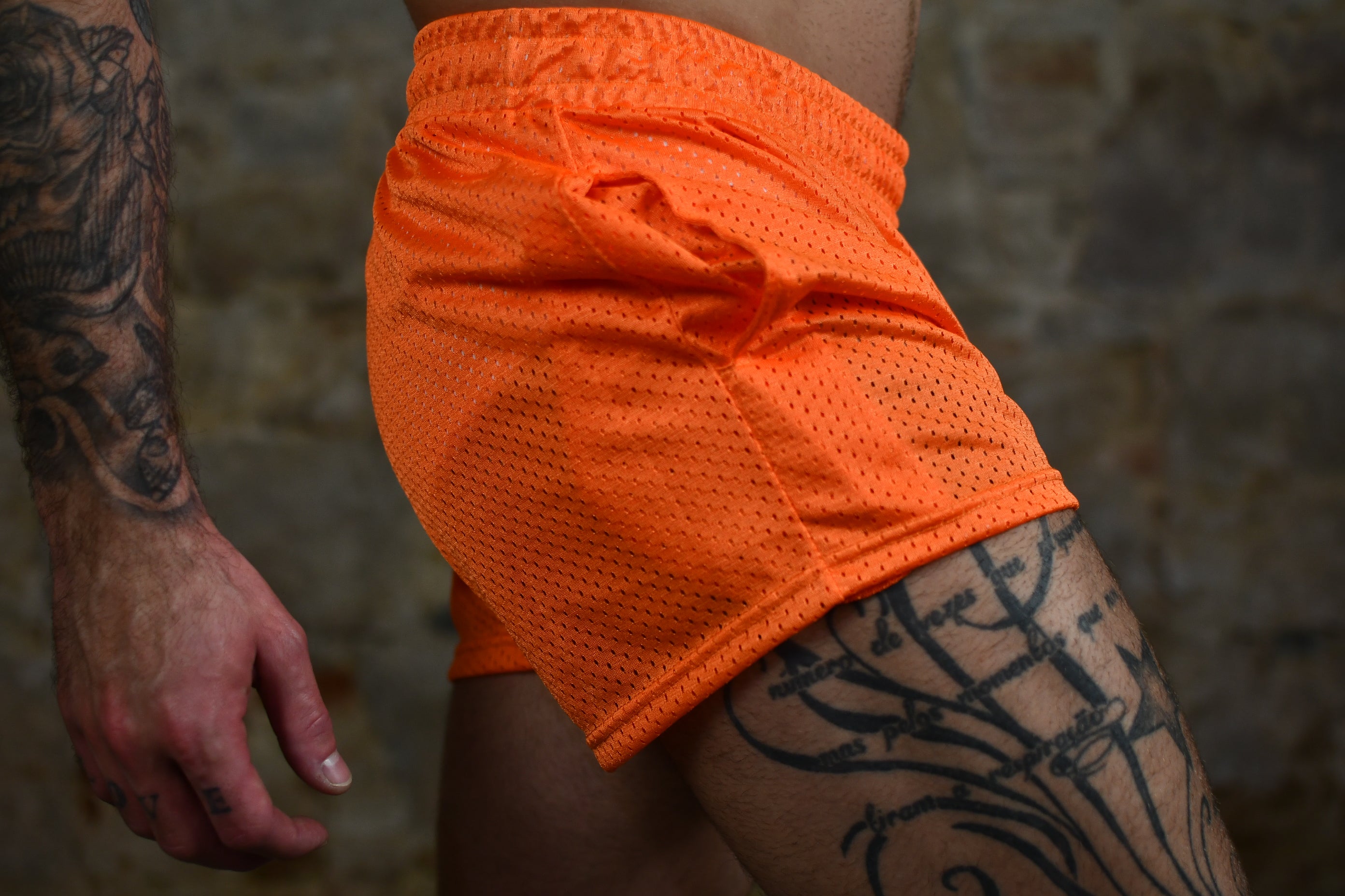 Set Crop Top Mesh Hoodie & Shorts Orange